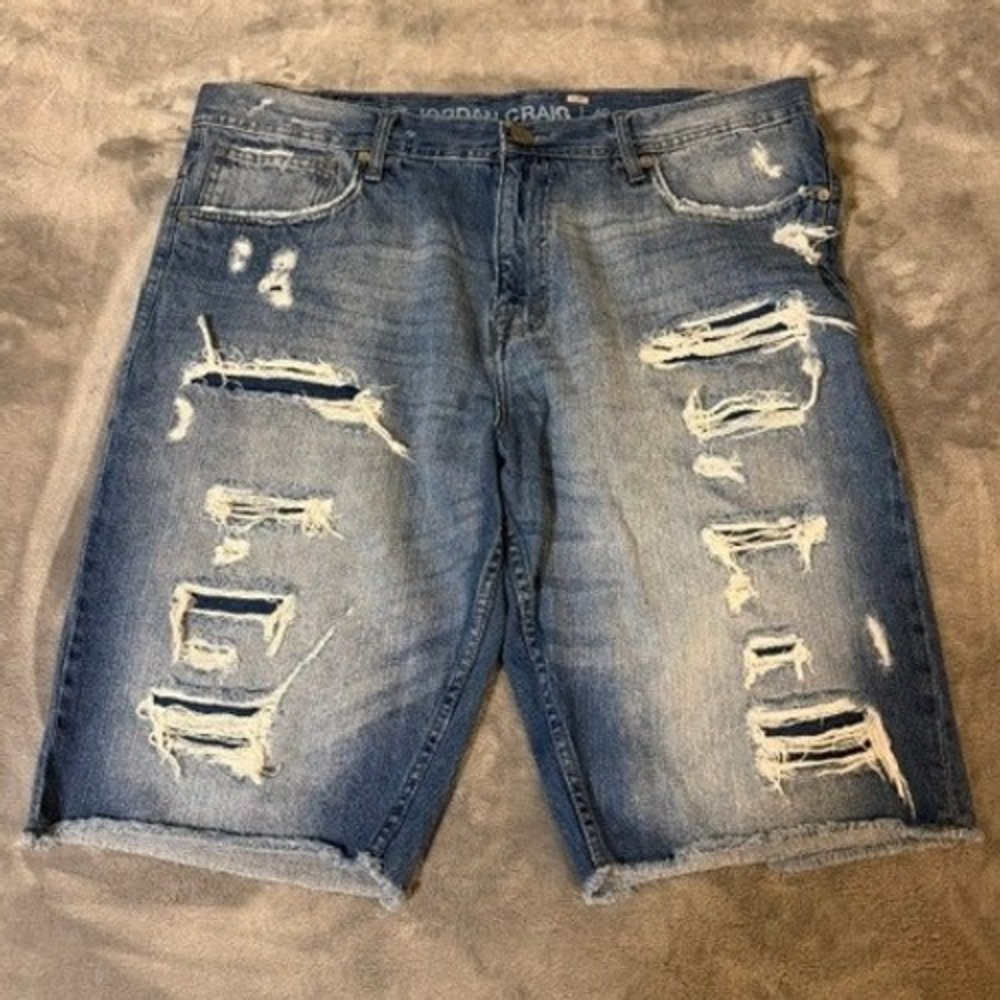 Jordan Craig Denim Shorts Mens 40 Blue Distressed Frayed Hem 4225S Streetwear
